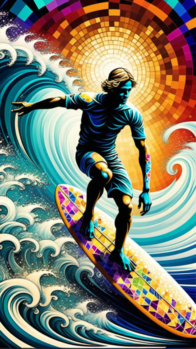 Vibrant Colorful fractal surfer Painting with Tropical Mosaic Artwork Poster, baroque art