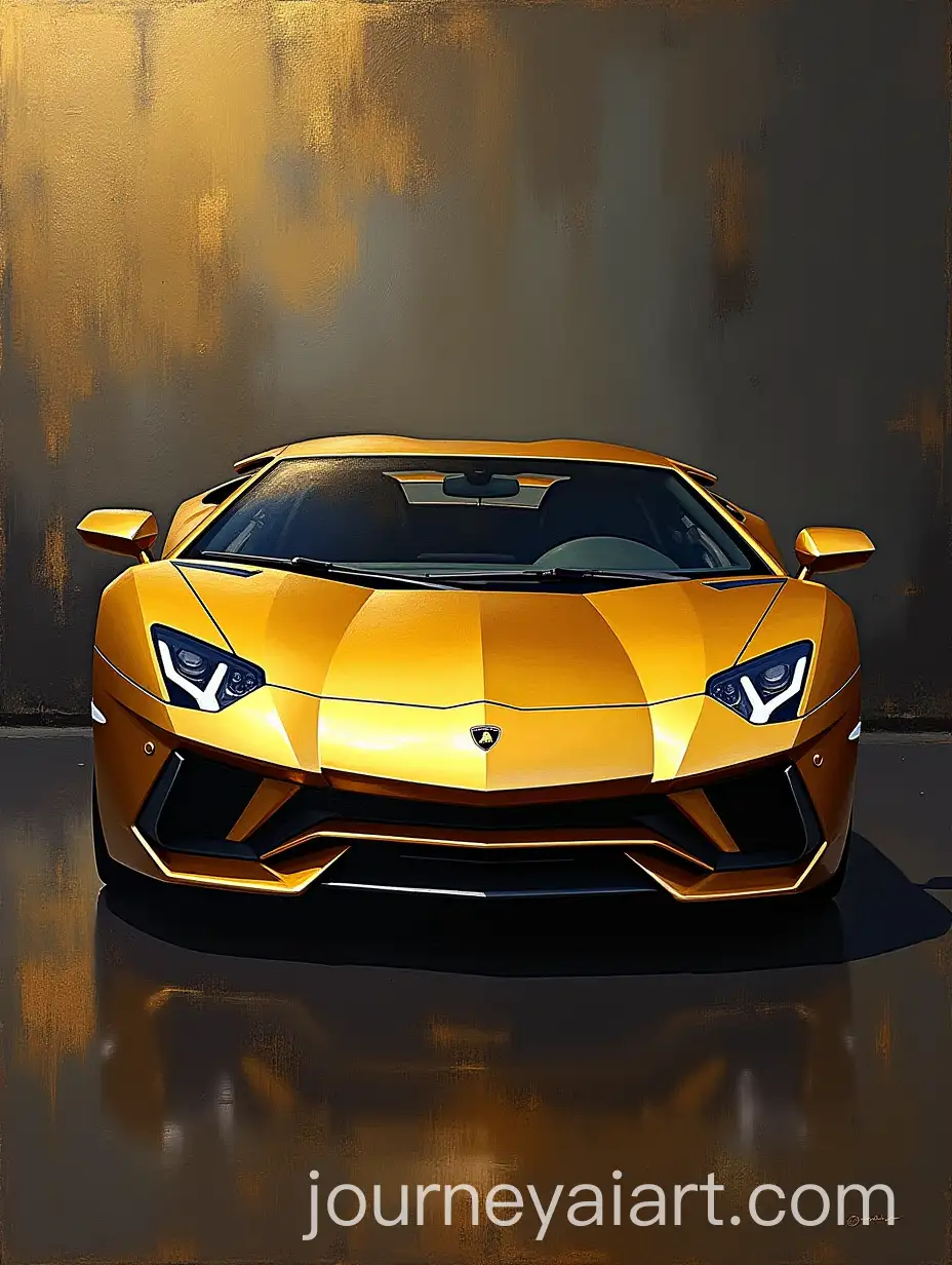 Golden-Lamborghini-Aventador-in-Digital-Oil-Painting-with-Smooth-Lines