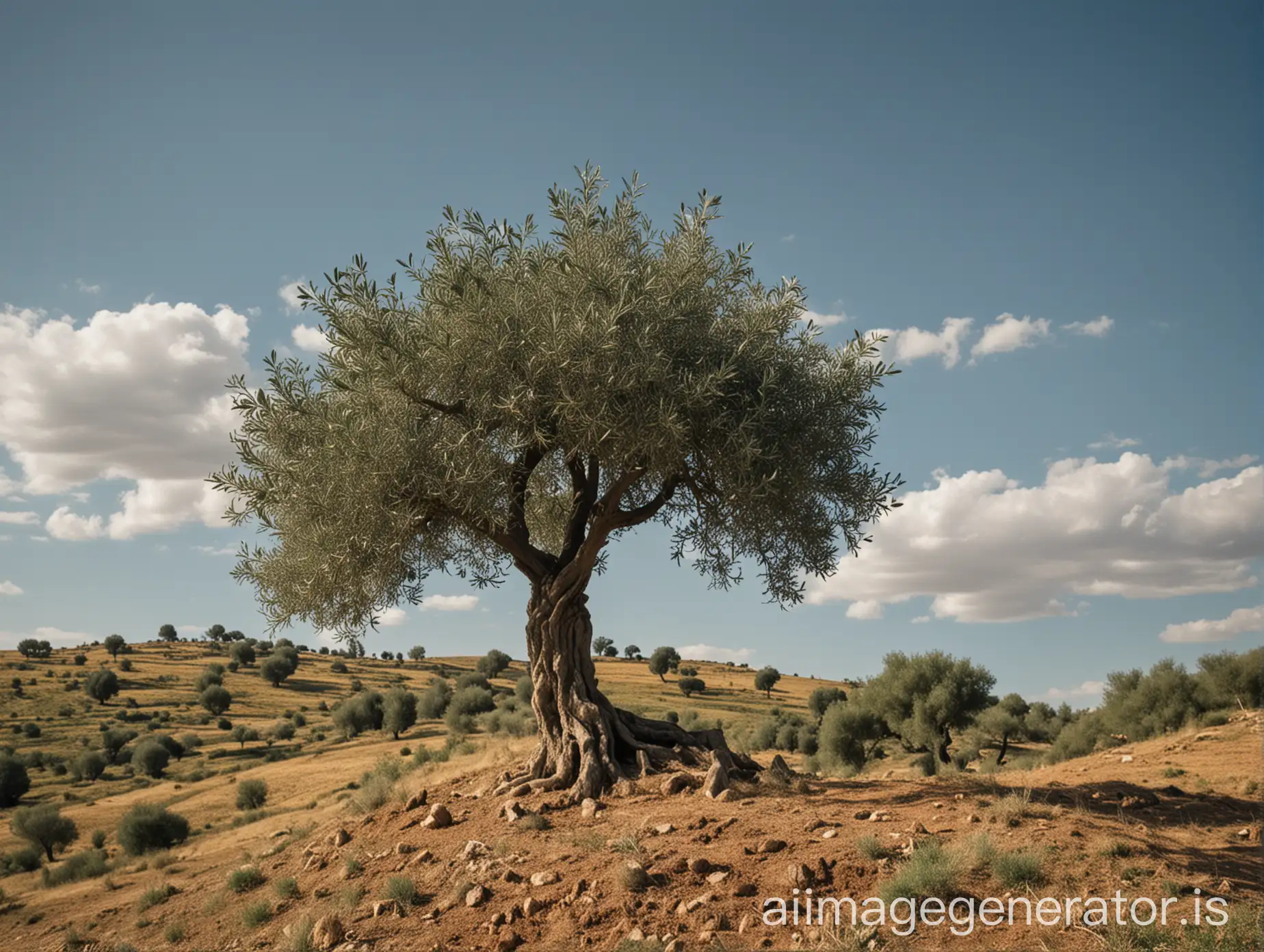 OliveAI-Art-Prompt-Expansion-Tree-on-a-Hill-with-Blue-Sky-in-the-Distance