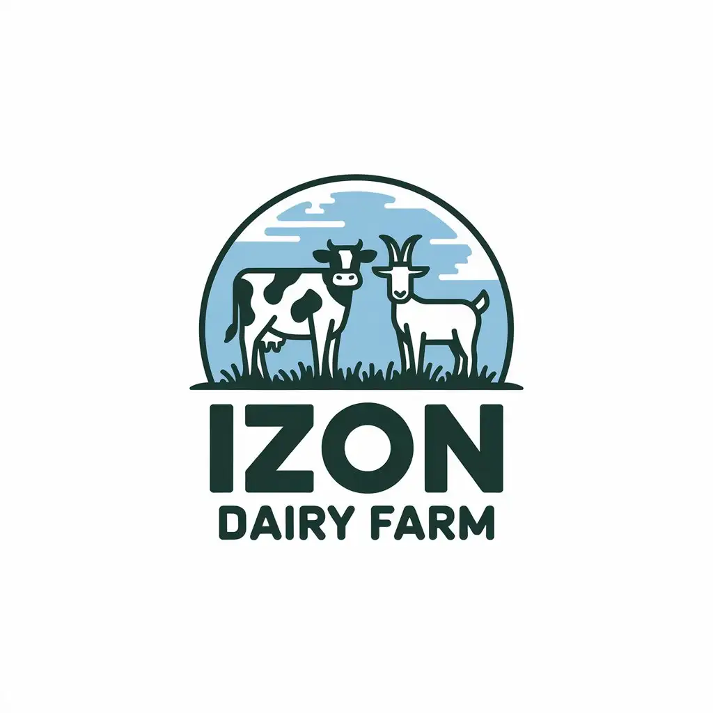 LOGO Design for Izon Dairy Farm Cow Goat and Grass with Modern and Clear Background