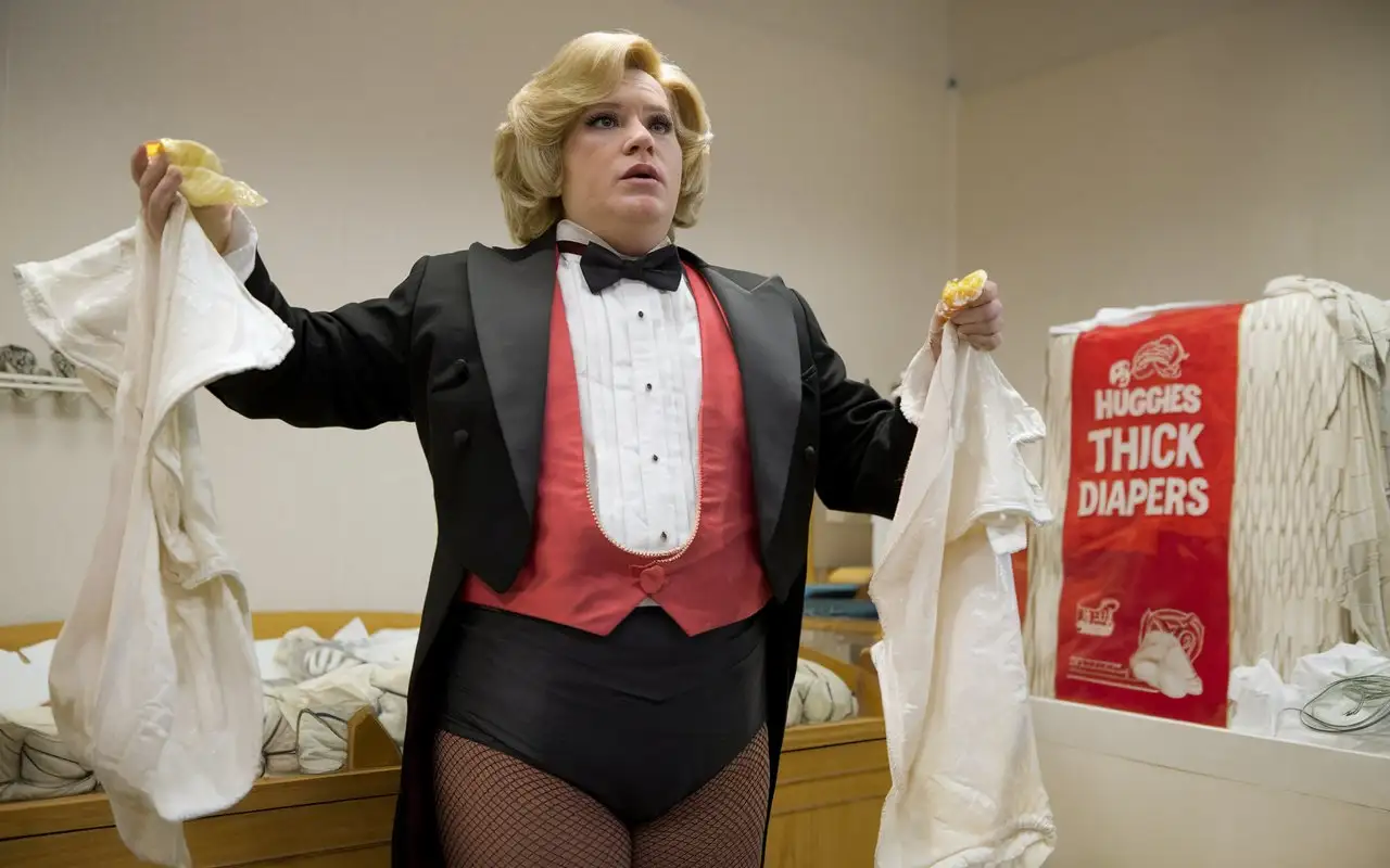 Elegant-Caucasian-Woman-in-Formal-Tuxedo-Unfolding-Diaper-in-Nursery