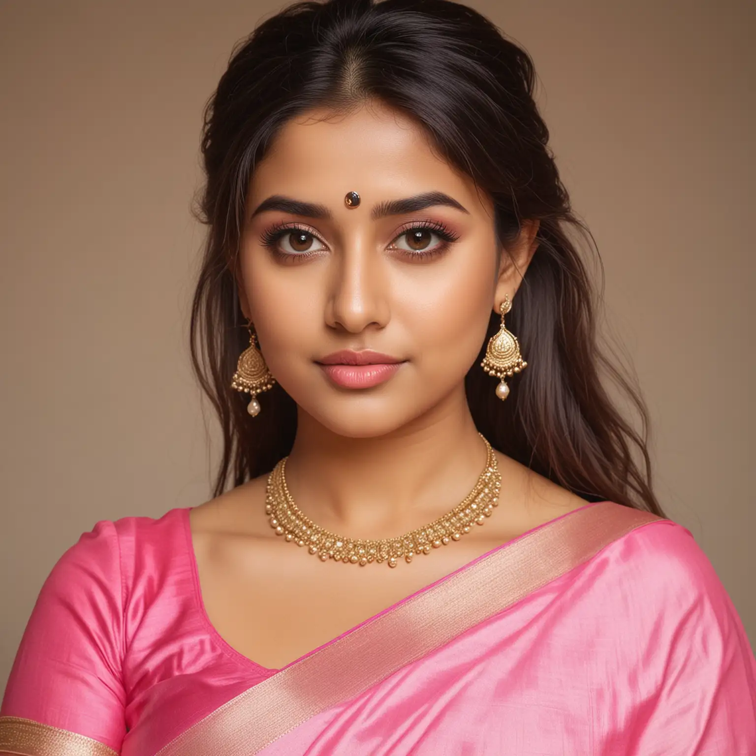 Gujarati-Social-Media-Influencer-in-Pink-Saree-with-Serene-Beauty