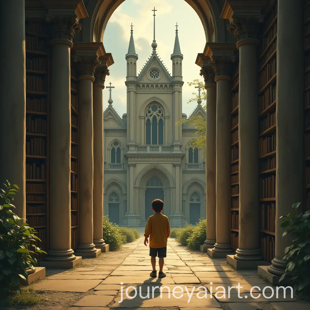Young-Boy-in-Front-of-Grand-Ancient-LibraryChurch