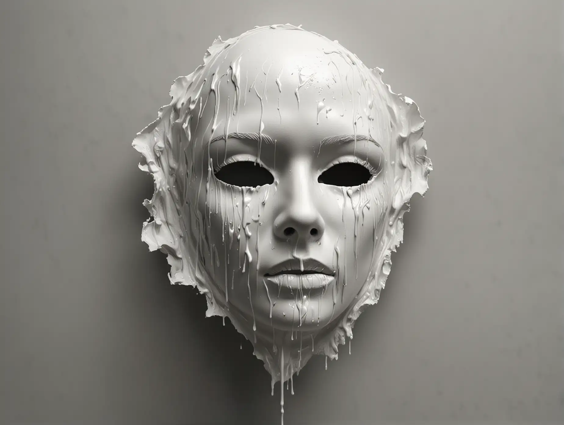 A mask melting away from a person's face, revealing a blank or shadowed visage beneath. This represents the loss of identity or the unveiling of true emotions hidden beneath a facade.