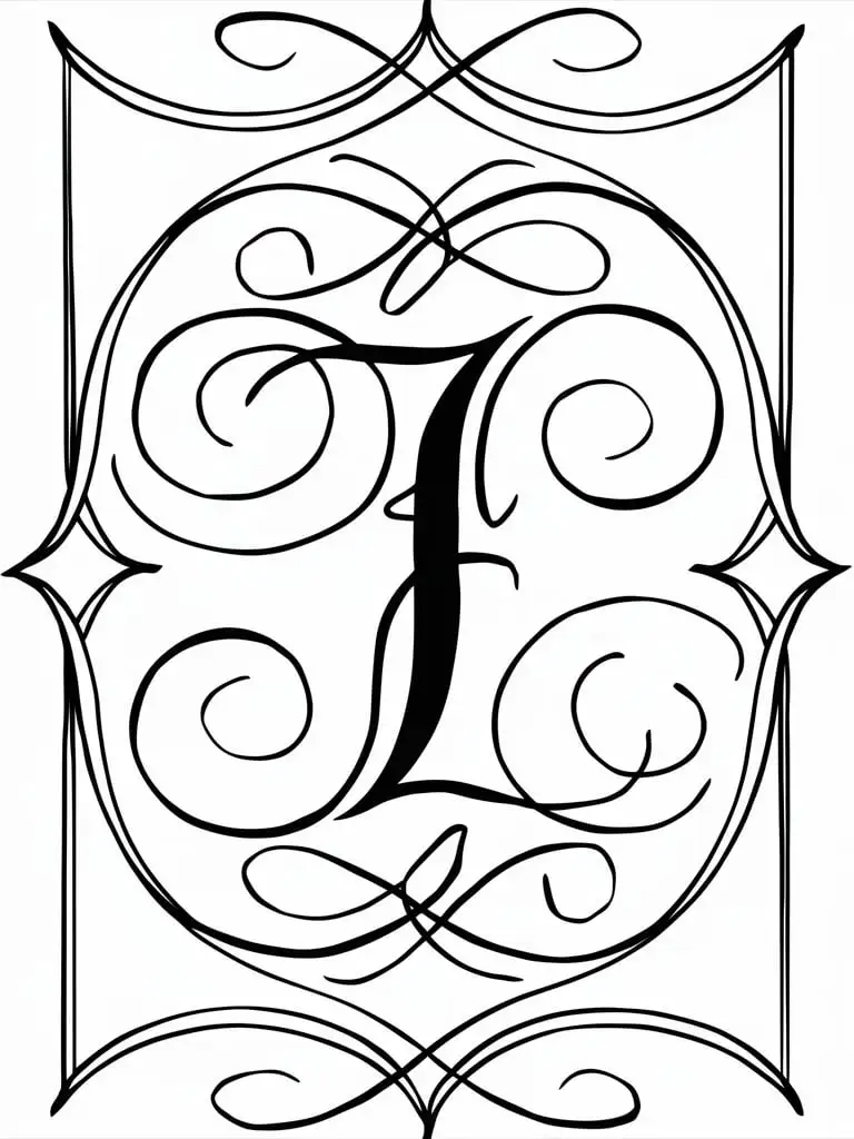 Elegant Monogram Letter I with Ornate Border Design