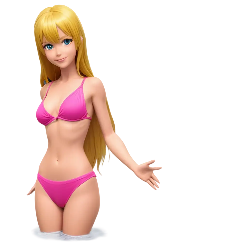 Beautiful-Anime-Girl-with-Golden-Hair-and-Pink-Bikini-PNG-Image