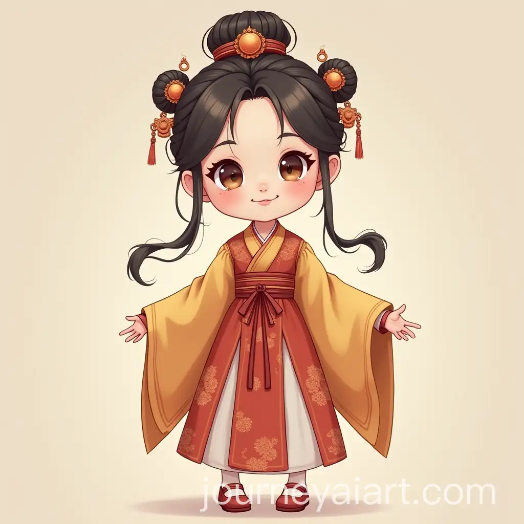 Qing-Dynasty-Hanstyle-Dress-with-Plaid-Head-Ornament-and-Hanfu-Shoes-on-Cute-Teenage-Girl