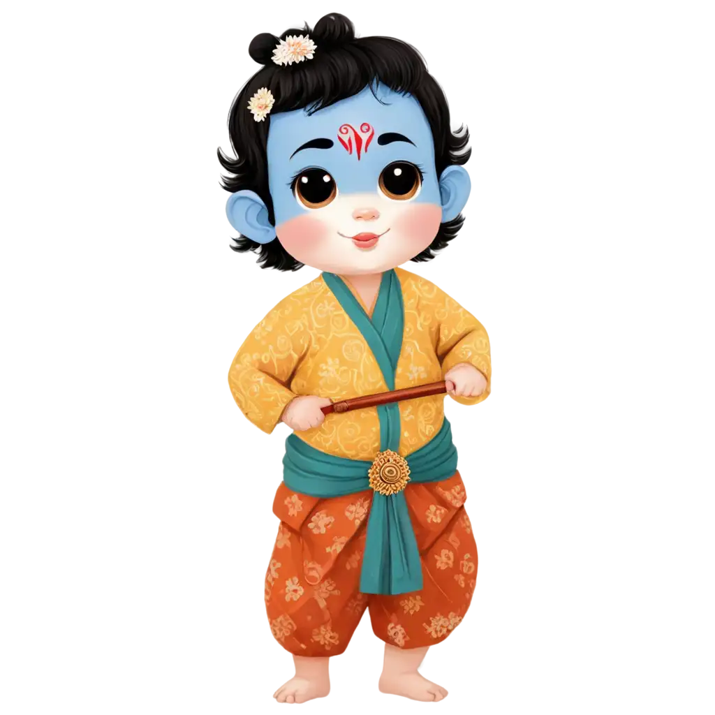 Cute-Little-Krishna-in-Japanese-Costume-PNG-Image-for-HighQuality-Clarity