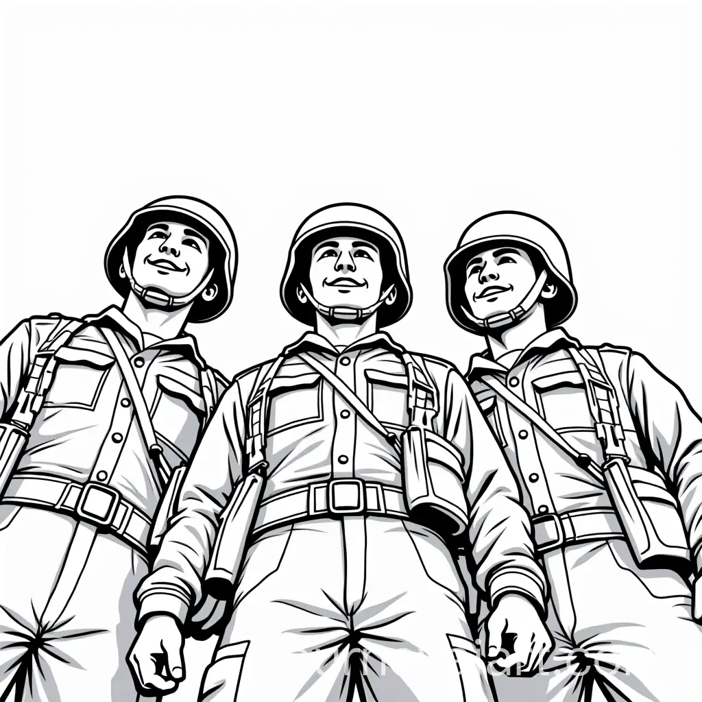 Smiling-Ukrainian-Soldiers-in-Pictogram-Style-Low-Angle-View