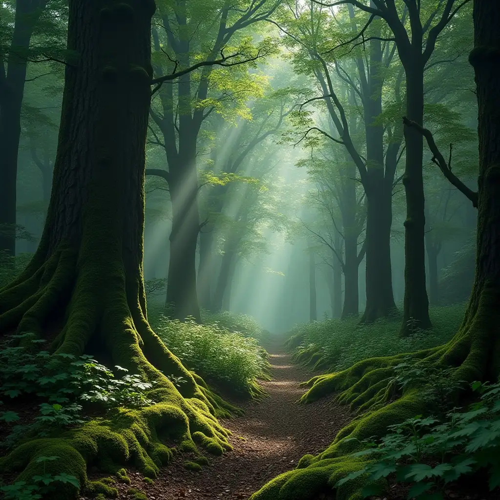 Mystical-Enchanted-Forest-with-Ancient-Trees-and-Spectral-Moss