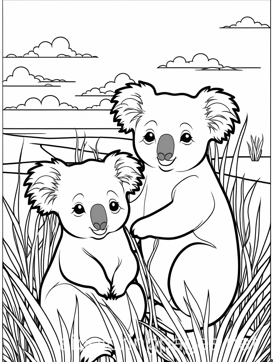 Koalas-on-Grass-at-Sunset-Coloring-Page-for-Kids