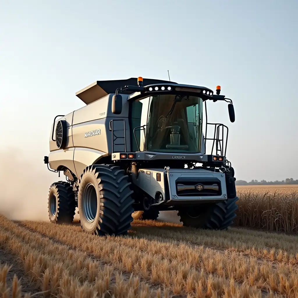 the most powerful and the biggest combine harvester in gray color and MARDVAR logo