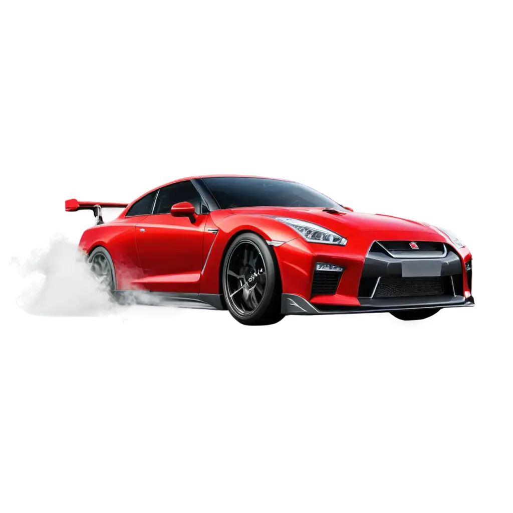 Dynamic-Red-Nissan-GTR-PNG-Image-Drifting-Action-with-White-Smoke