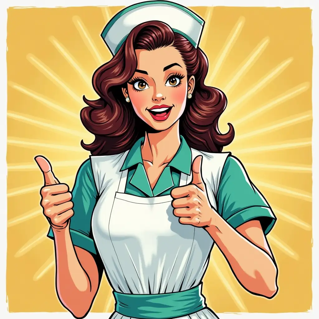 nurse in pop art style shows thumbs up