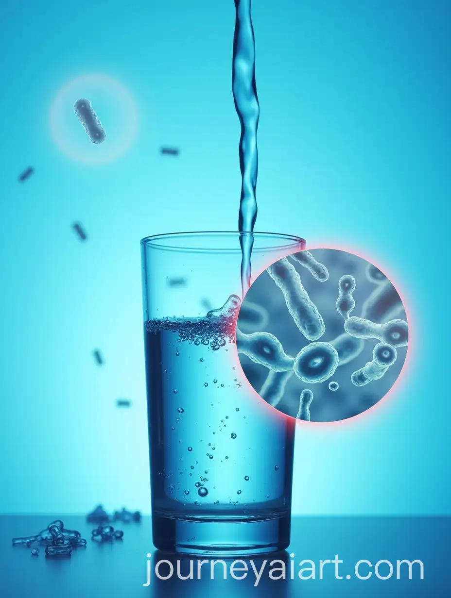 Glass-of-Water-Being-Poured-with-Cyan-and-Blue-Gradient-Background-Highlighting-Harmful-Bacteria