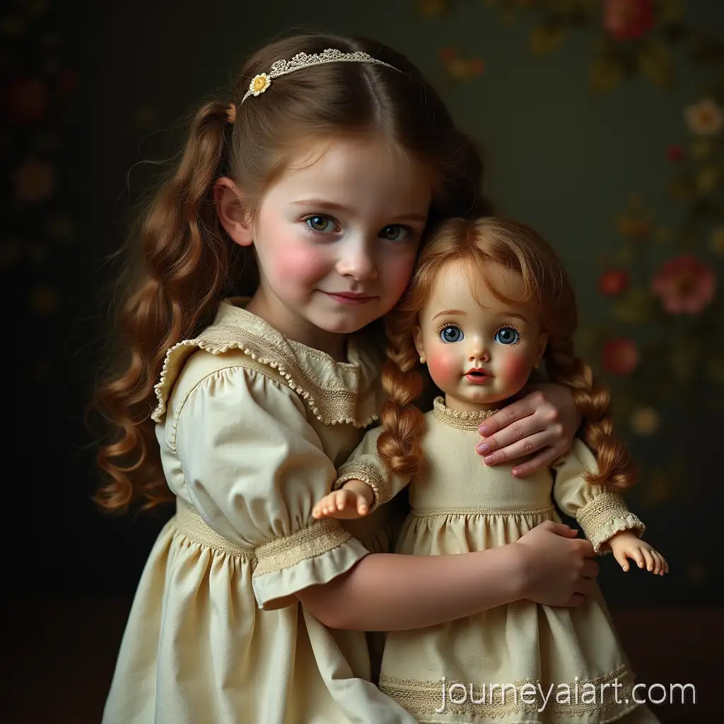 Little-GirlAI-Image-Prompt-Expansion-Hugging-Her-Beloved-Wool-Doll-with-Ponytails-in-the-Late-19th-Century