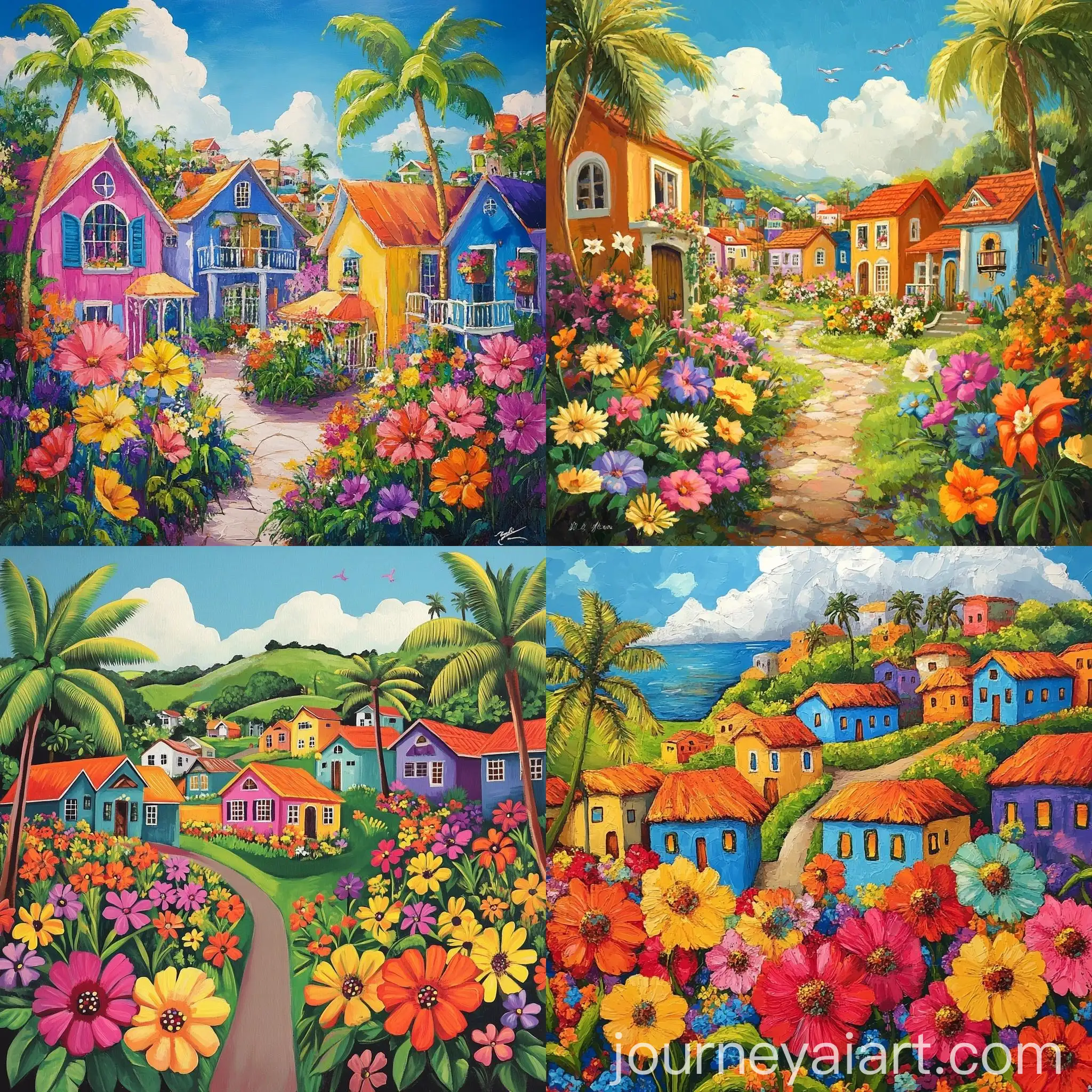 Cheerful-Aloha-Village-with-Colorful-Houses-and-Blooming-Flowers
