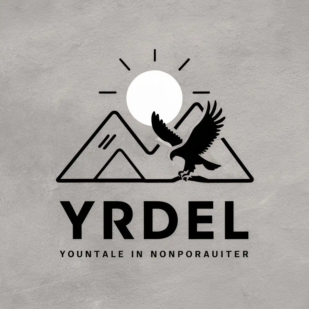 a vector logo design,with the text "YRDEL", main symbol:white sun, mountains, letter Y, eagle,Minimalistic,be used in Nonprofit industry,clear background