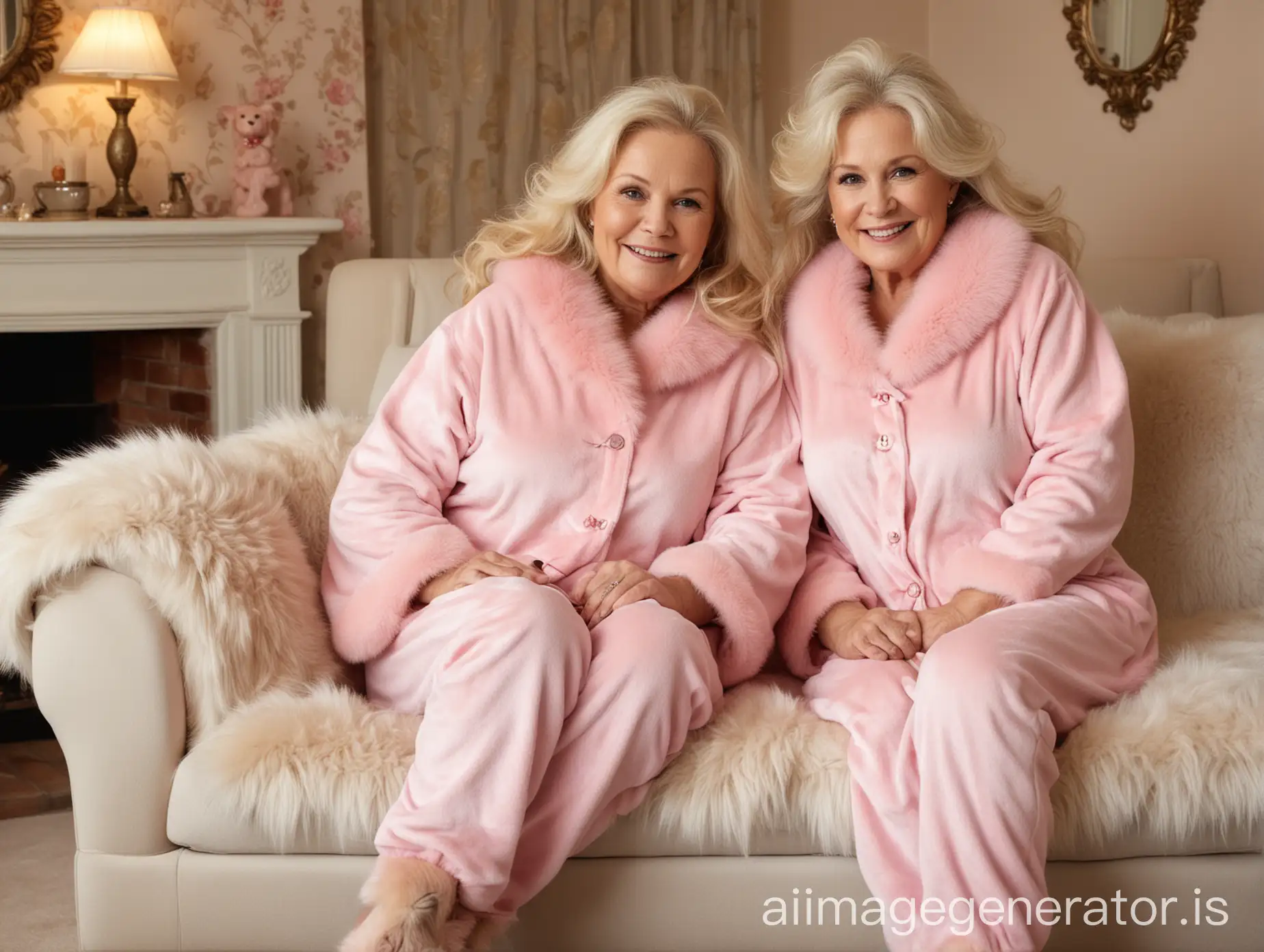 Two-OlderAI-Image-Prompt-Expansion-Women-in-Luxurious-Fur-Bedroom-Wearing-Fluffy-Pink-Pajamas