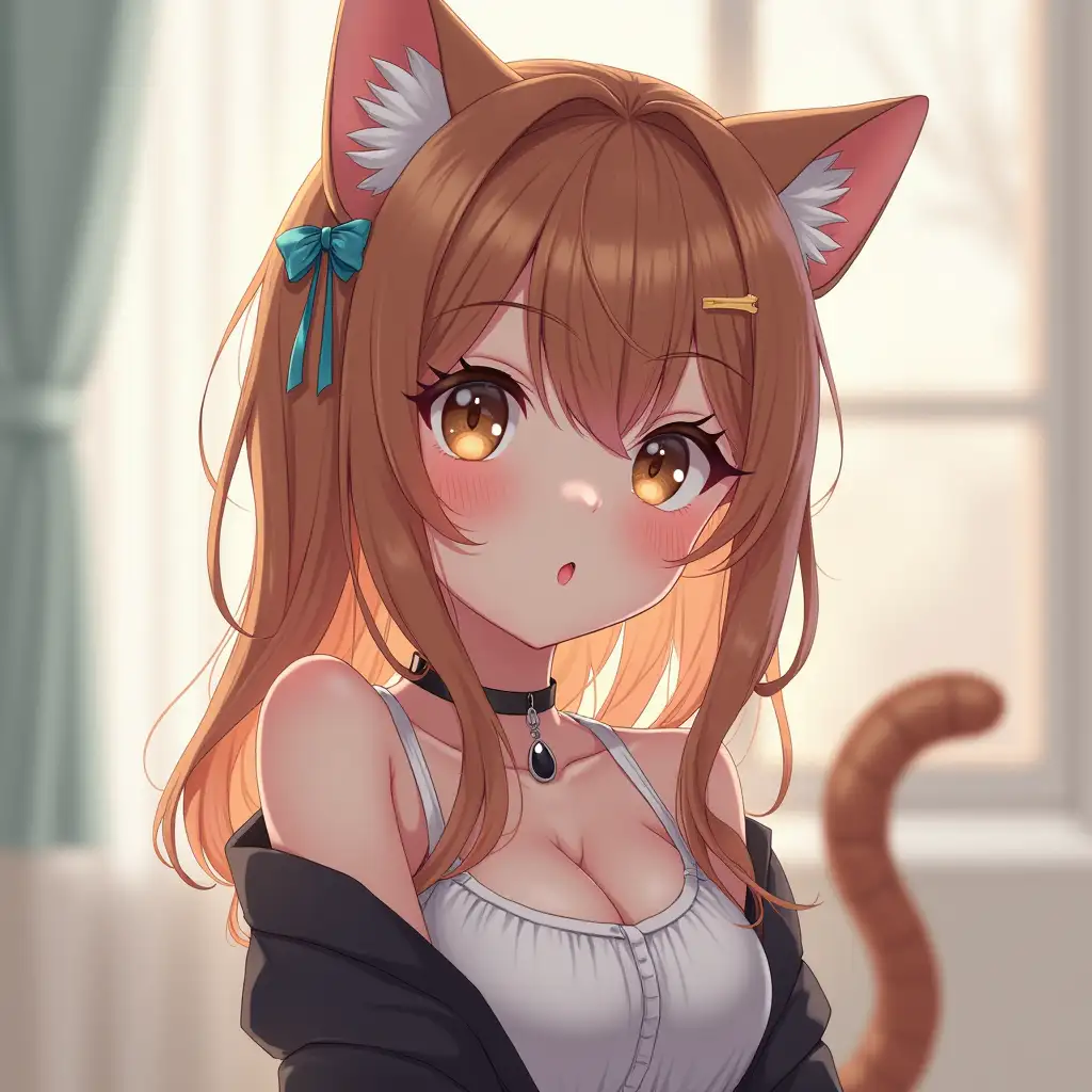 beautiful anime cat girl realistic