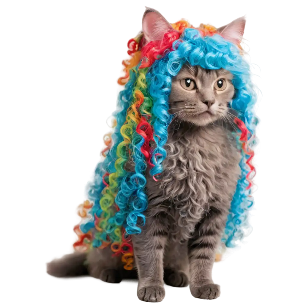 Colorful-Cat-with-Curly-Wig-and-Polka-Dots-PNG-Image-for-Creative-Projects