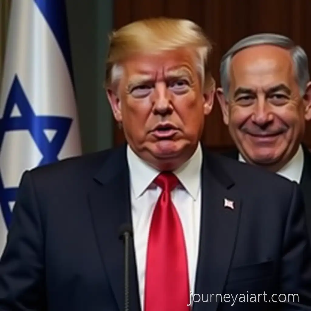 Donald-Trump-Looking-Angry-with-Benjamin-Netanyahu-Smiling-Behind-Him-in-Political-Setting