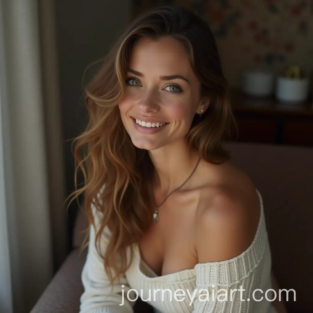 Portrait-of-a-33YearOld-European-Woman-in-a-Room-Gazing-at-the-Camera