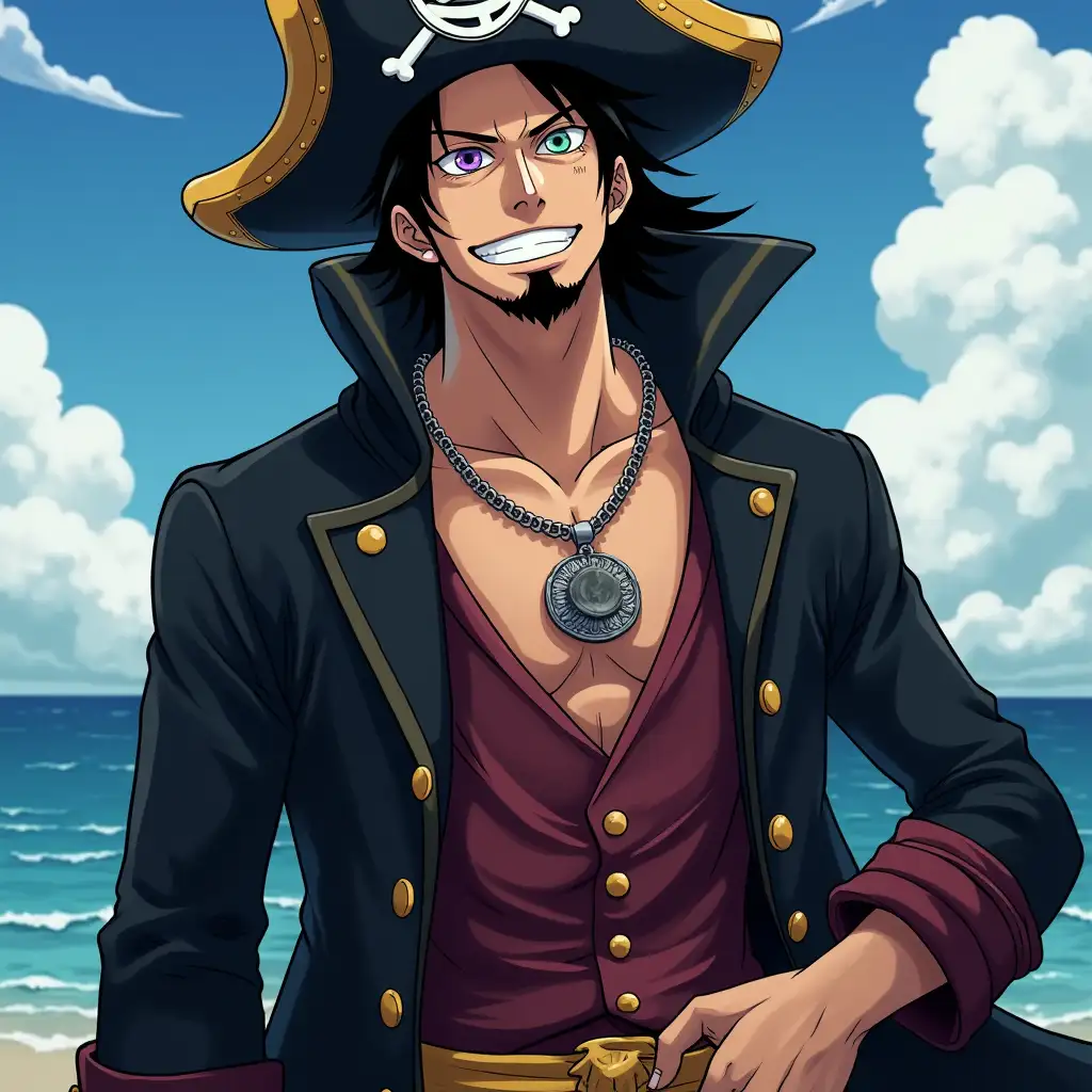 Proud Pirate Captain with Unique Eyes Battling Tyrants at Sea