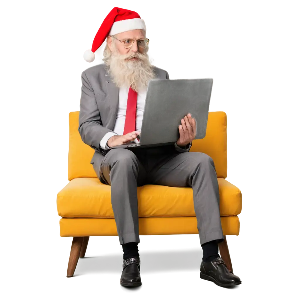 Centa-Claus-Using-Laptop-Sitting-On-Yellow-Sofa-PNG-A-Festive-and-Techy-Holiday-Image-for-Your-Digital-Needs