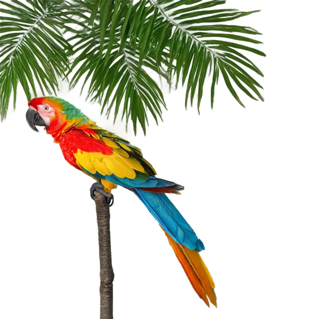 Vibrant-Macaw-on-Palm-Tree-PNG-Image-Exotic-Bird-in-Tropical-Setting