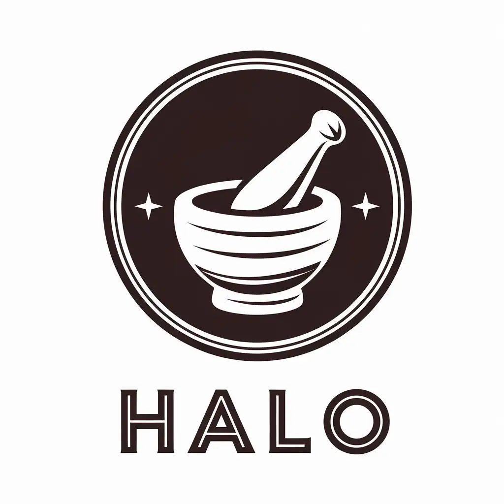 LOGO Design for Halo Circular Pestle and Mortar Symbol for Restaurant Industry