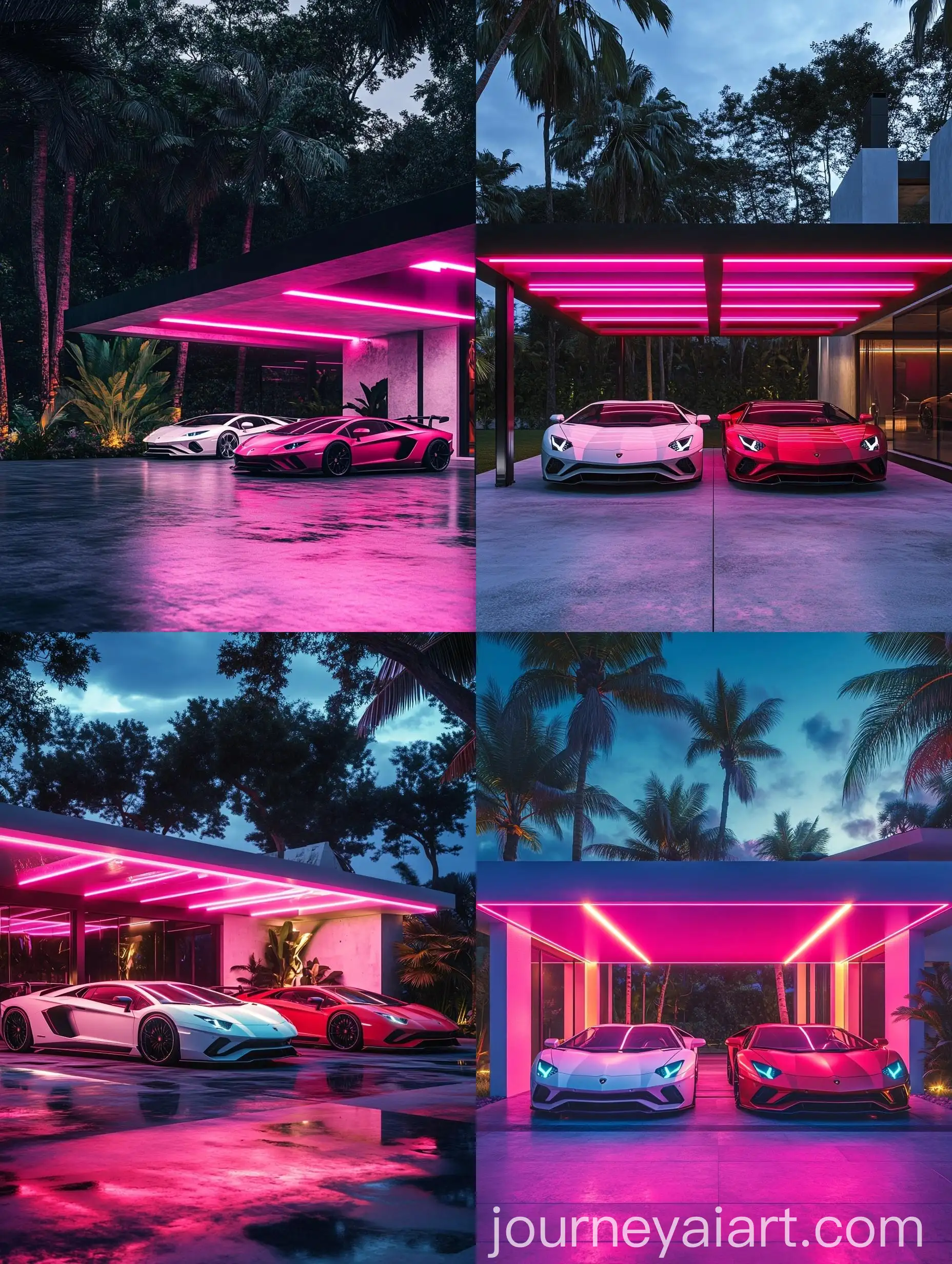 Sleek-Modern-Luxury-House-Exterior-with-Lamborghini-Aventador-Cars
