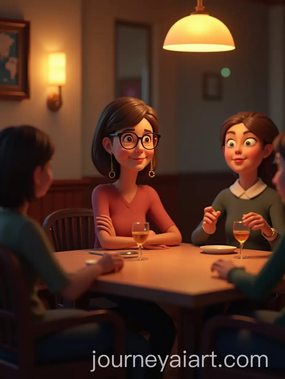 MiddleAged-Woman-Dining-with-Friends-in-Dimly-Lit-Restaurant