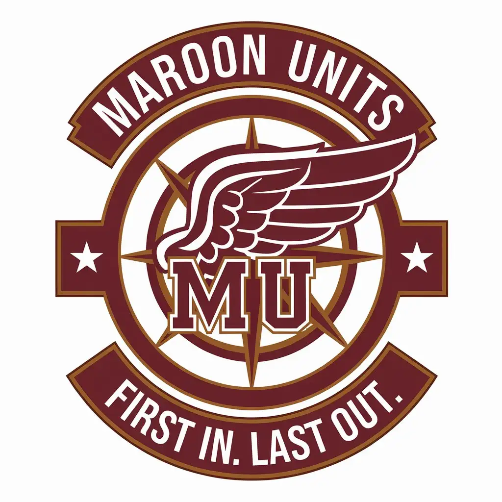 LOGO Design for Maroon Units Maroon Wing Symbol with MU Letters and Slogan for Army Division