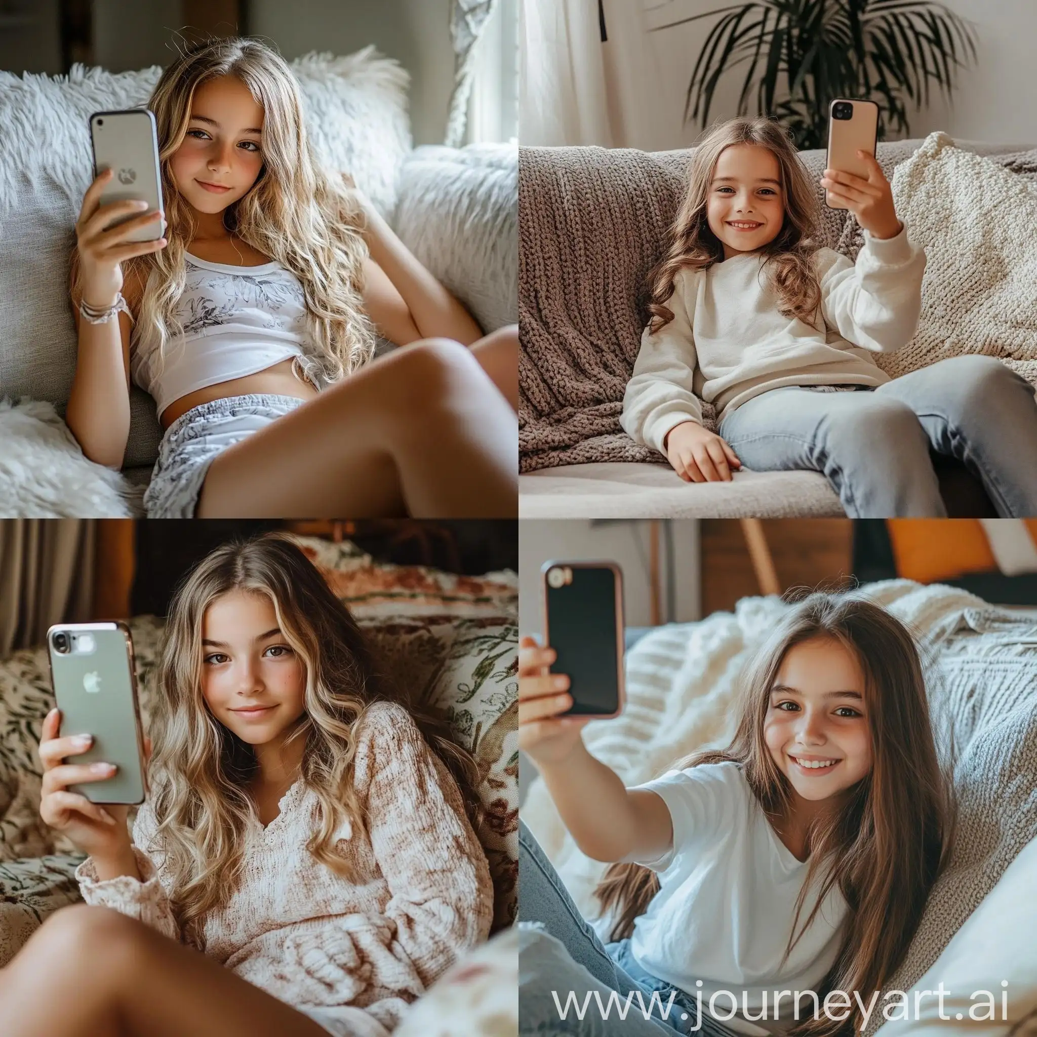 Tween-Girl-Taking-Selfie-on-Couch