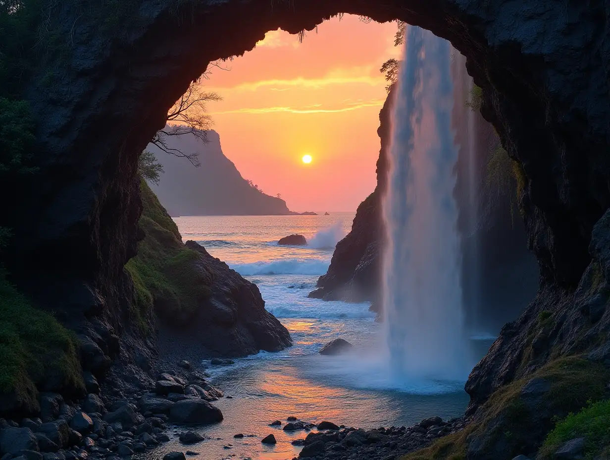  Picture of nature that unites in a frame, GOA, Waterfall, Mountain, Sunset