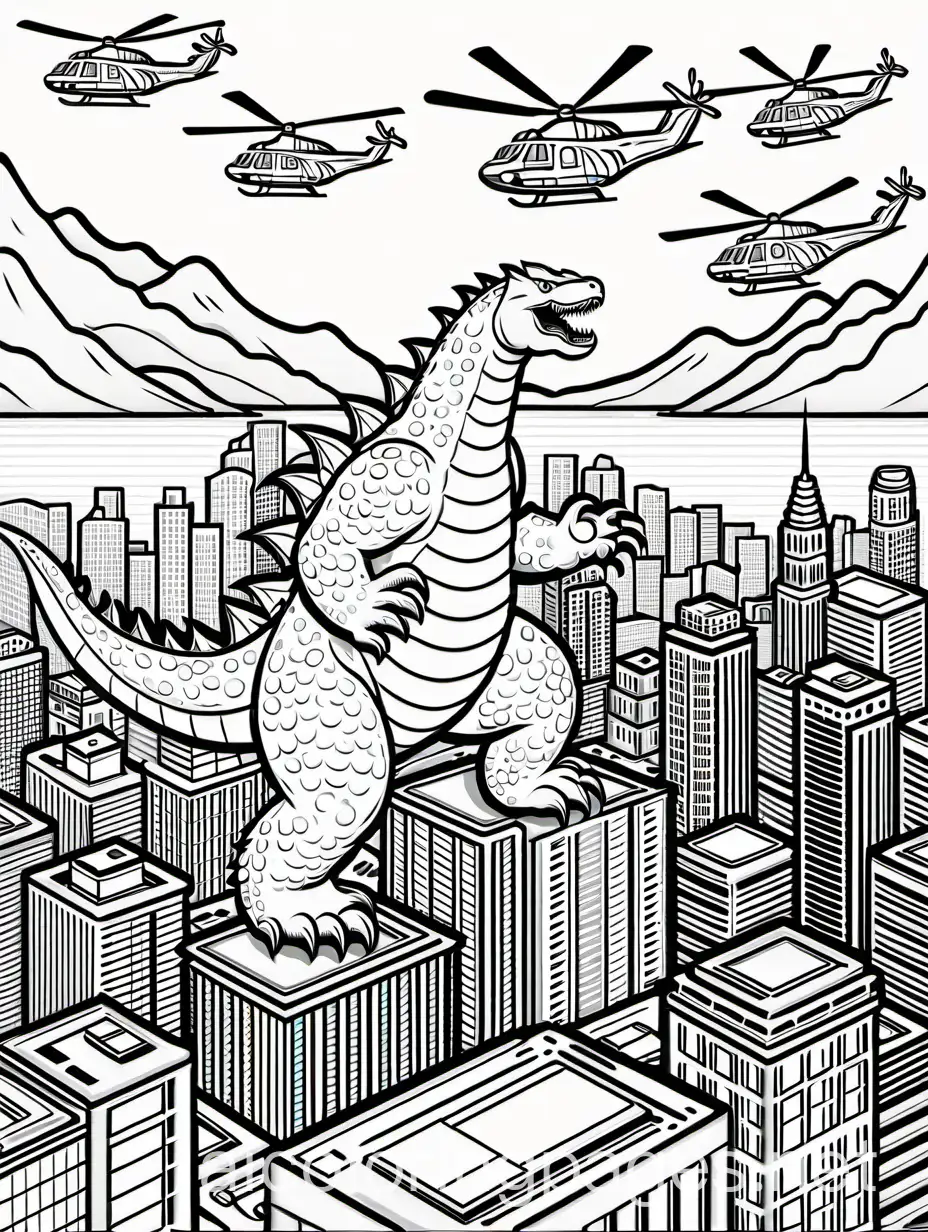 Godzilla-and-Helicopters-Over-a-Cityscape-Coloring-Page