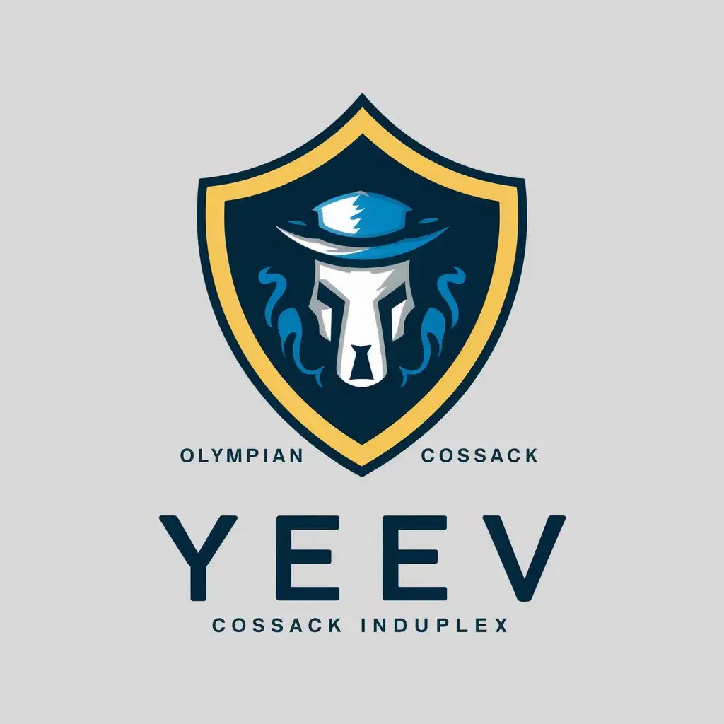 a vector logo design,with the text "YEEV", main symbol:Olympian, Cossack, yellow blue, IT,complex,be used in Japan industry,clear background