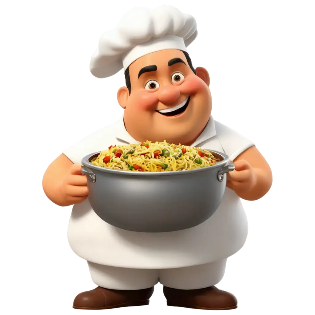 Cartoon-PNG-Image-of-a-Fat-Chef-Holding-a-Pot-of-Biryani-Fun-and-Playful-Culinary-Illustration