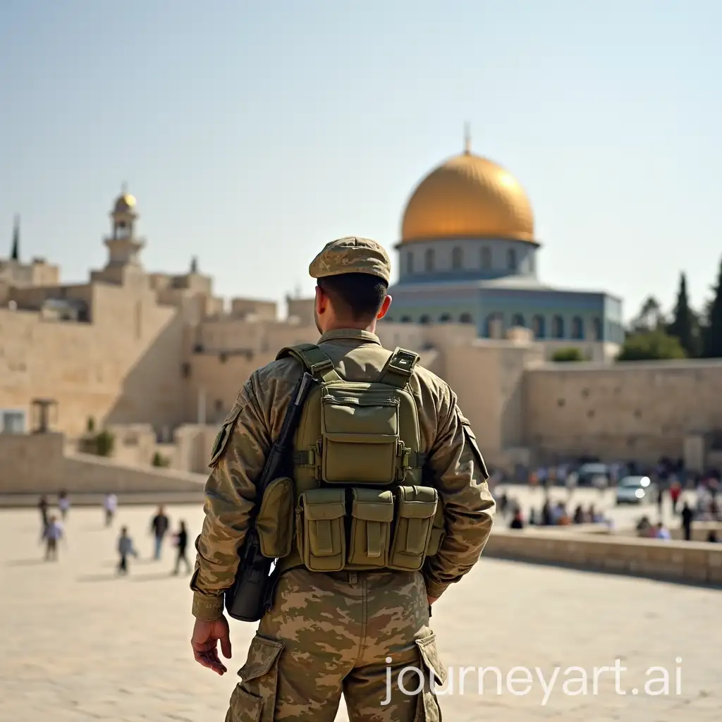 Soldier-in-Camouflage-Uniform-with-the-Dome-of-the-Rock-in-Palestine