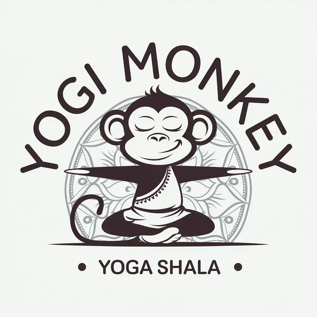 LOGO Design for Yogi Monkey Yoga Shala Playful Monkey Pose with Studio Name and Yoga Shala Tagline