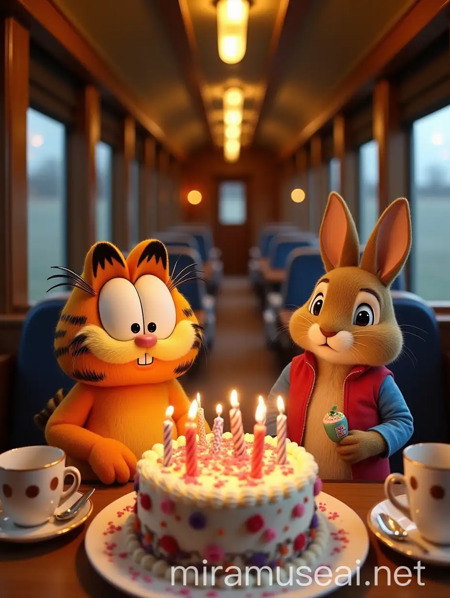 Luxurious Train Carriage Birthday Celebration with Garfield and Peter Rabbit