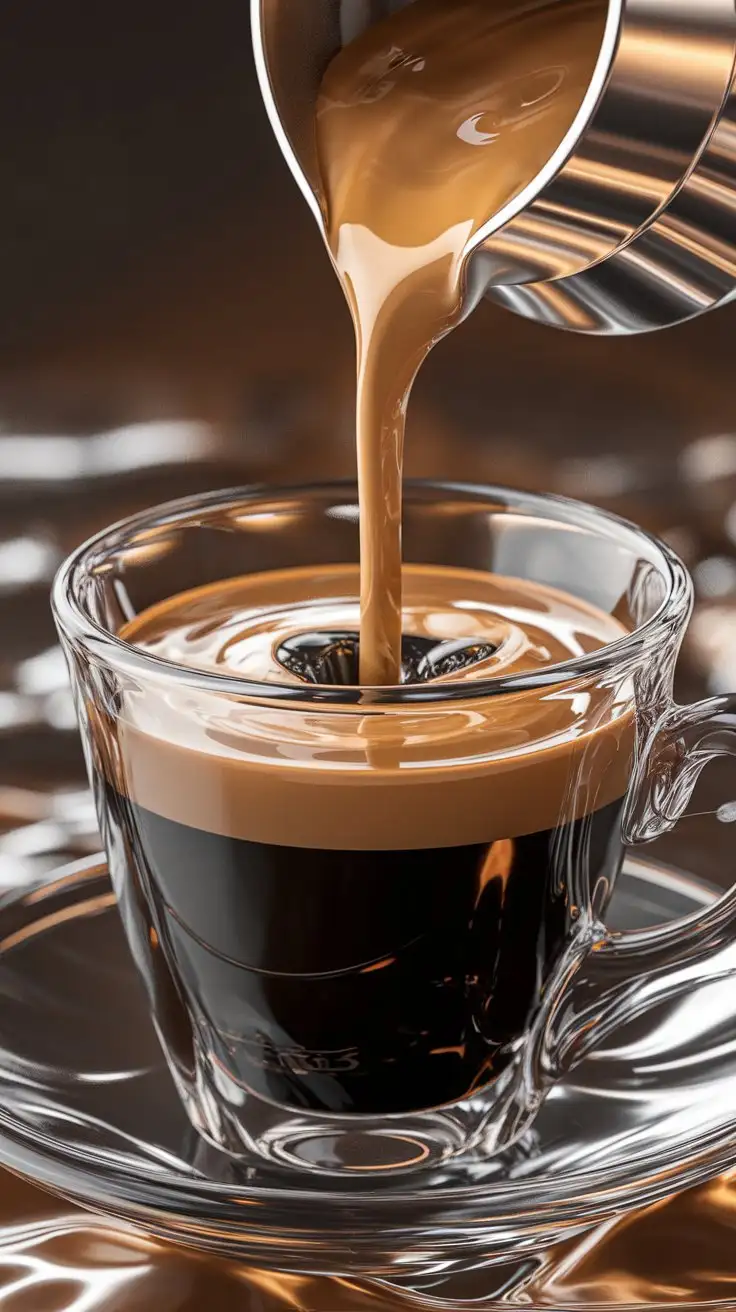 Perfect-Shot-of-Espresso-Pouring-into-Glass-Cup-with-Coffee-Art-and-Golden-Crema-Highlights