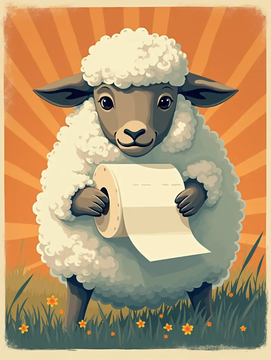 Retro style poster sheep with toilet paper