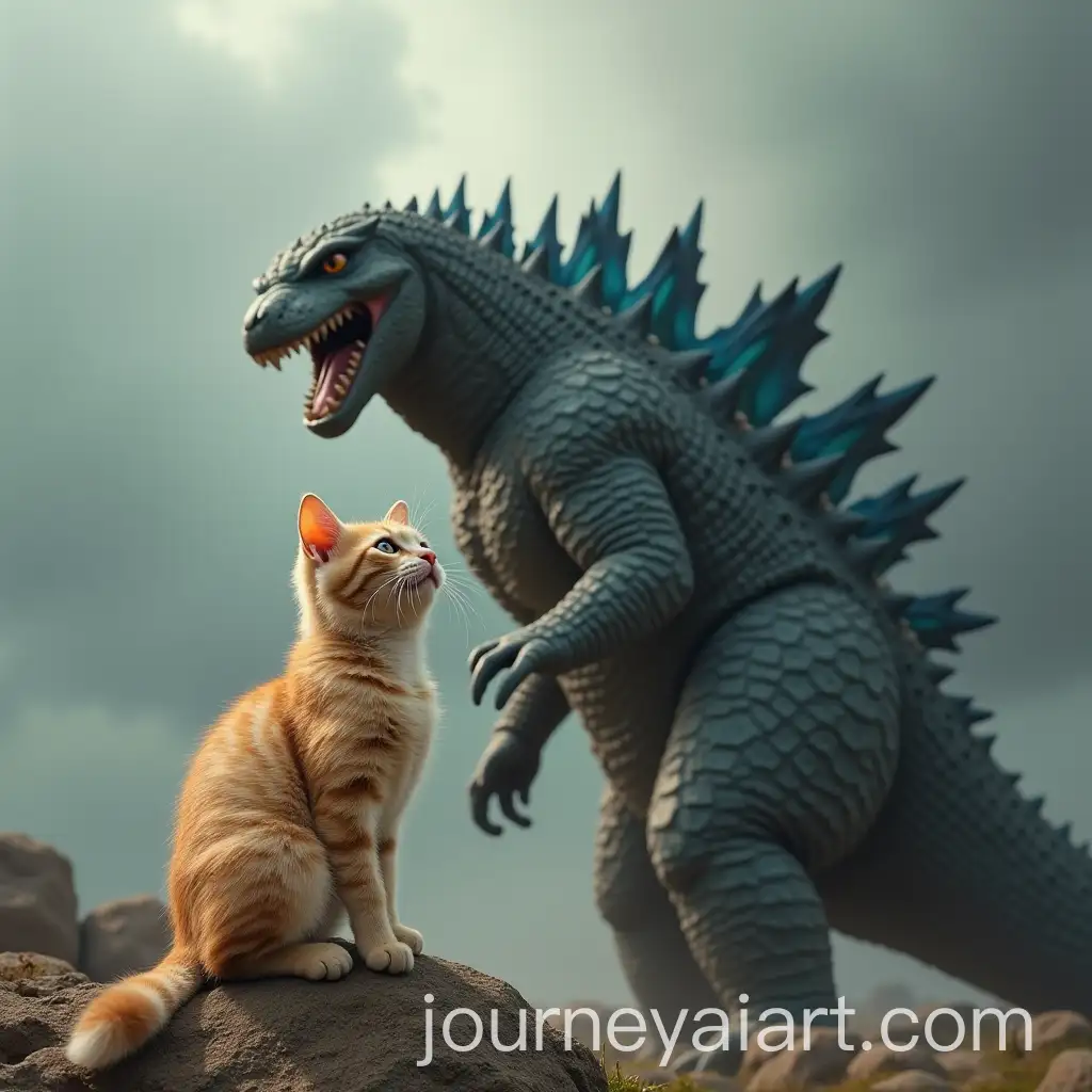 Adorable-Cat-Battling-Godzilla-in-a-Playful-Encounter