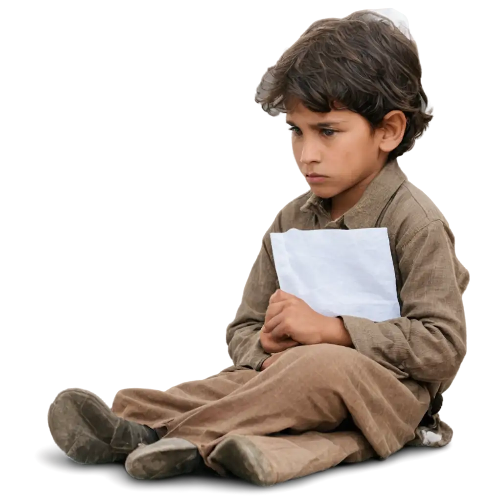 Sad-Poor-Kashmiri-Boy-in-Kameez-Shalwar-Holding-White-Flag-PNG-Image-Emotional-Representation-of-Struggle-and-Resilience