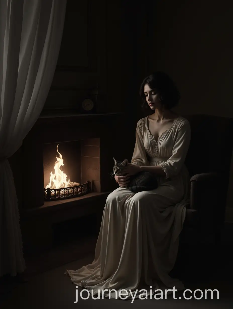 Cozy-Evening-Scene-Girl-with-Cat-by-the-Firelight