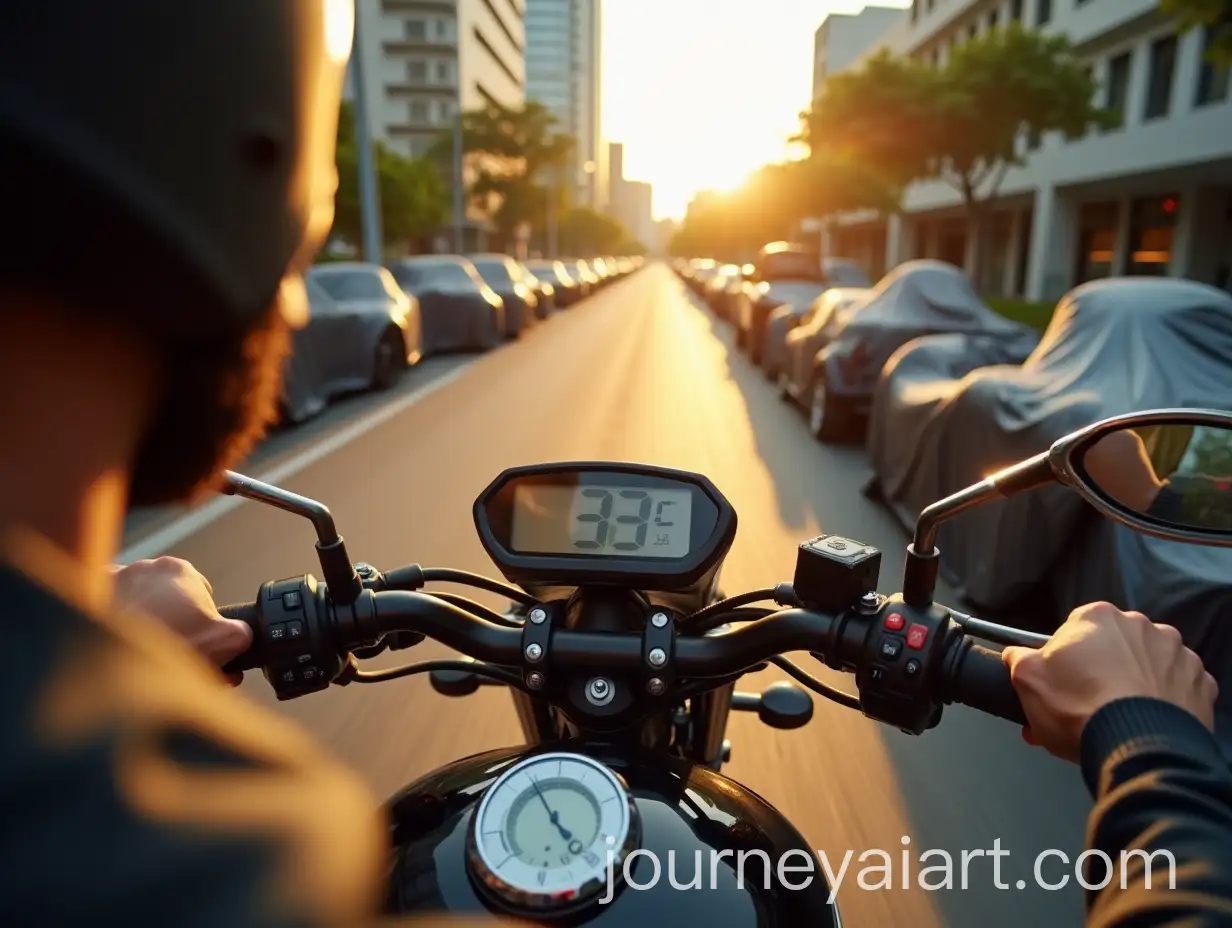 POV-Riding-Through-Urban-Streets-Under-Scorching-Sun-with-Overheated-Bike-Seats