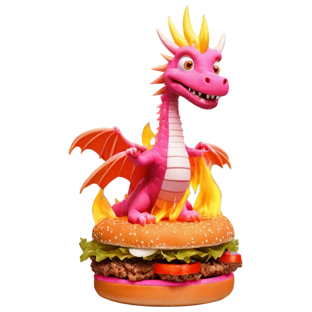 PNG-Image-of-a-Pink-Dragon-Breathing-Flames-Made-of-Burgers-Unique-Fantasy-Concept