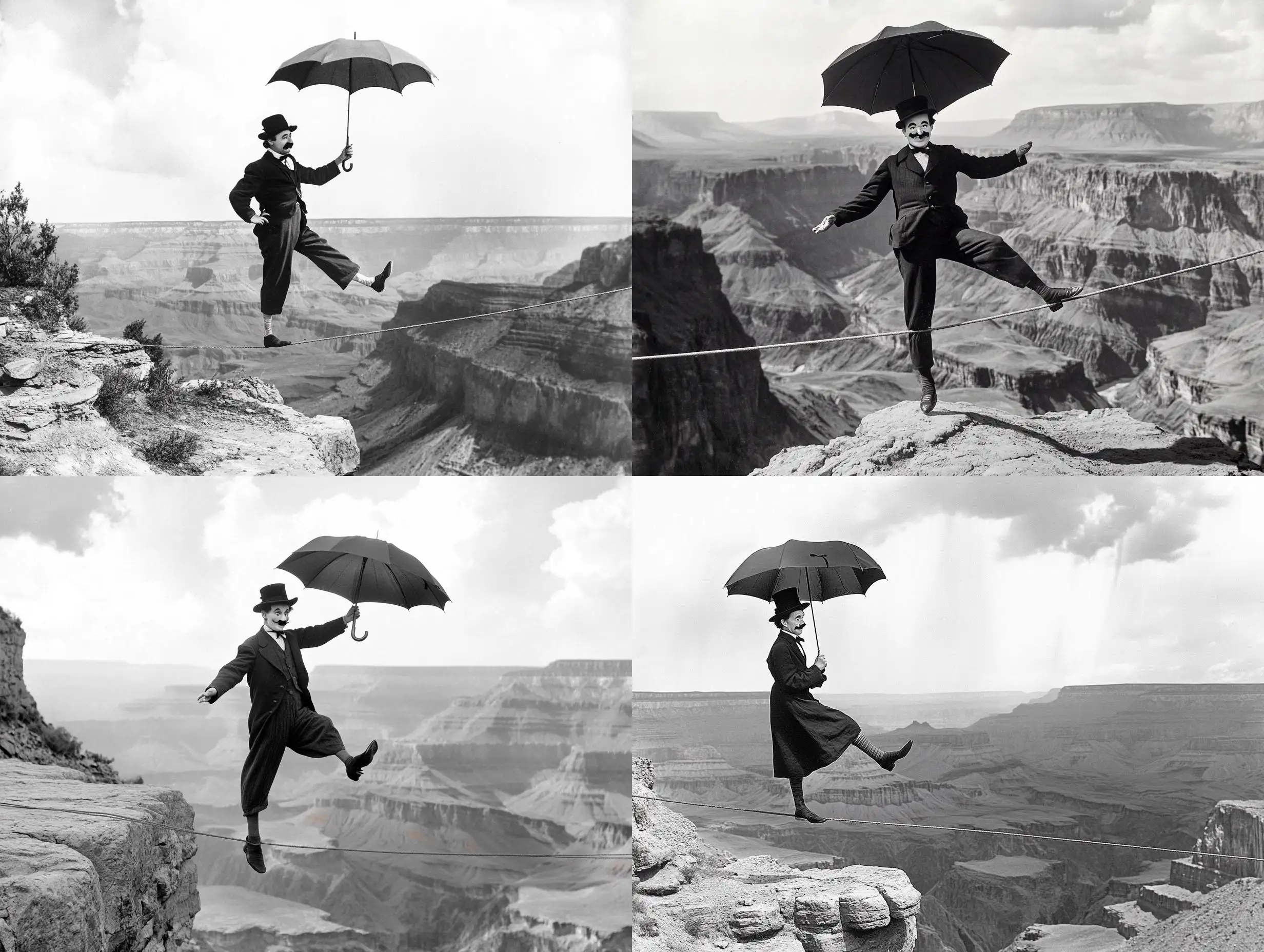 Charlie-Chaplin-Performing-on-a-Tightrope-Over-the-Grand-Canyon-with-an-Umbrella